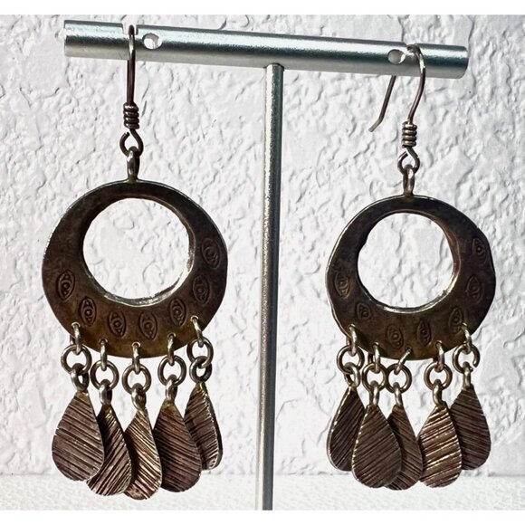 Bohemian Style 3" Dangle Earrings Teardrop Textured Charms Ornate Circular Desig - Picture 8 of 8